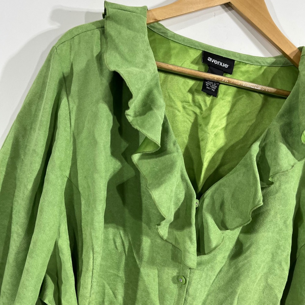 Avenue Edwardian Renfair Faux Suede Y2K Fairy Grunge Boho Ruffle Green Top 30 32 - Picture 2 of 7